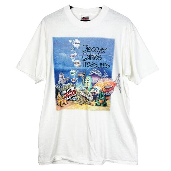 Vintage 90’s Discover Cables Treasures Cable Guide TShirt Single Stitch Oneita L - Picture 1 of 10